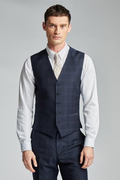 Texture Navy Rust Waistcoat - Image 1