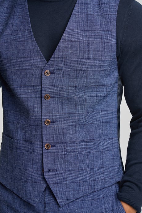 Mid Blue Check Linen Waistcoat - Image 3