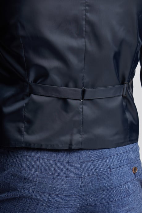 Mid Blue Check Linen Waistcoat - Image 4