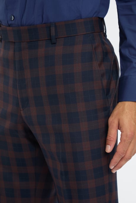 Regular Fit Navy Burgundy Check Trousers - Image 2
