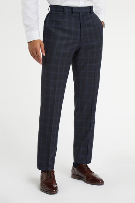 Regular Fit Blue Tan Check Trousers - Image 1