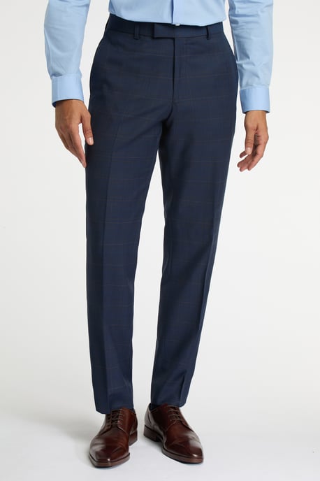 Regular Fit Blue Tan Windowpane Trousers - Image 1
