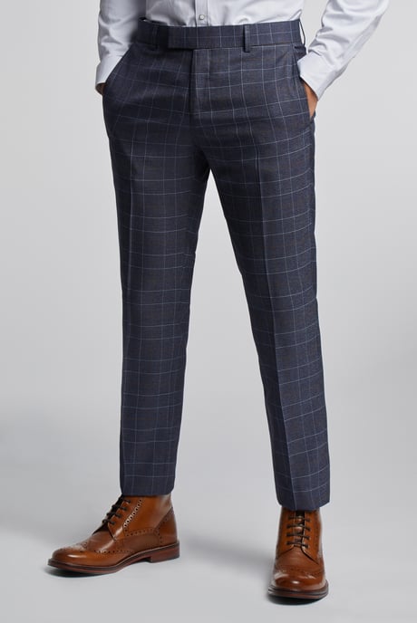 Dark Blue tan Overcheck Trousers - Image 1