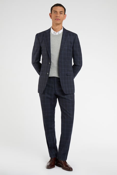 Regular Fit Blue Tan Check Jacket - Image 4