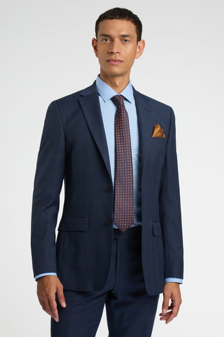 Regular Fit Blue Tan Windowpane Jacket - Image 1