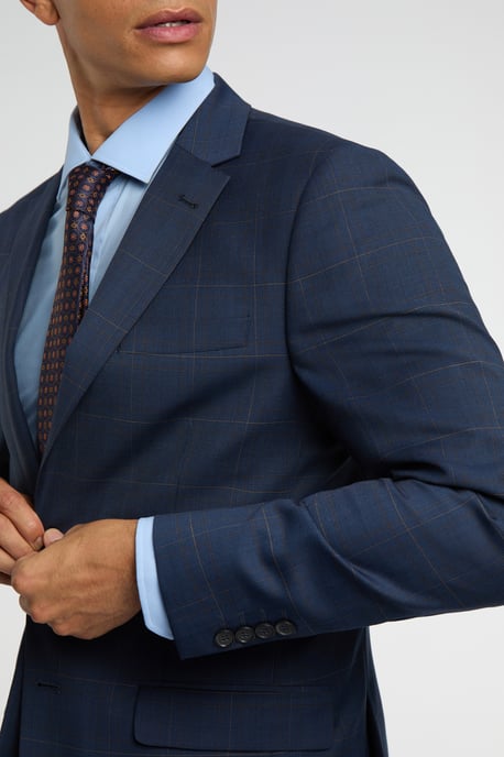 Regular Fit Blue Tan Windowpane Jacket - Image 3