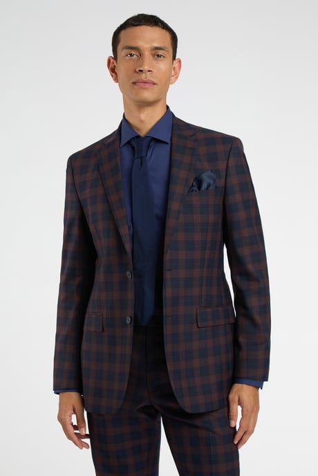 Regular Fit Navy Burgundy Check Jacket - Image 1