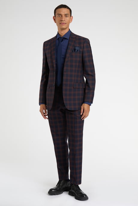Regular Fit Navy Burgundy Check Jacket - Image 2