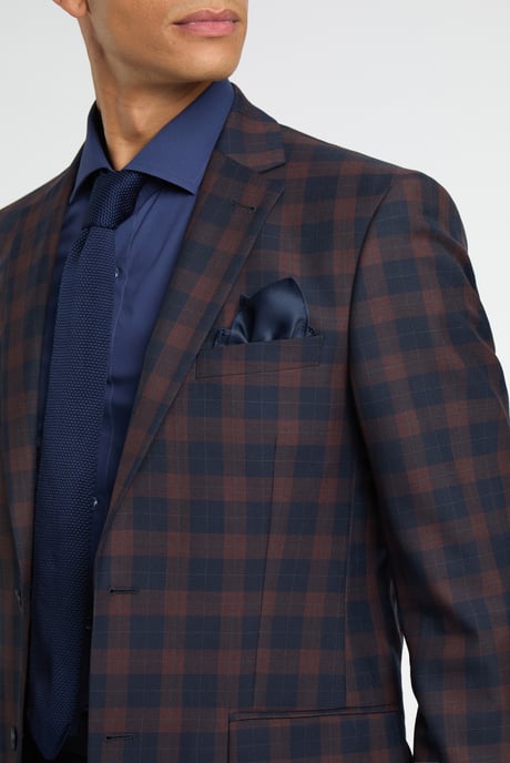 Regular Fit Navy Burgundy Check Jacket - Image 3