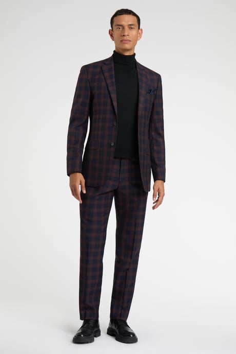 Regular Fit Navy Burgundy Check Jacket - Image 4