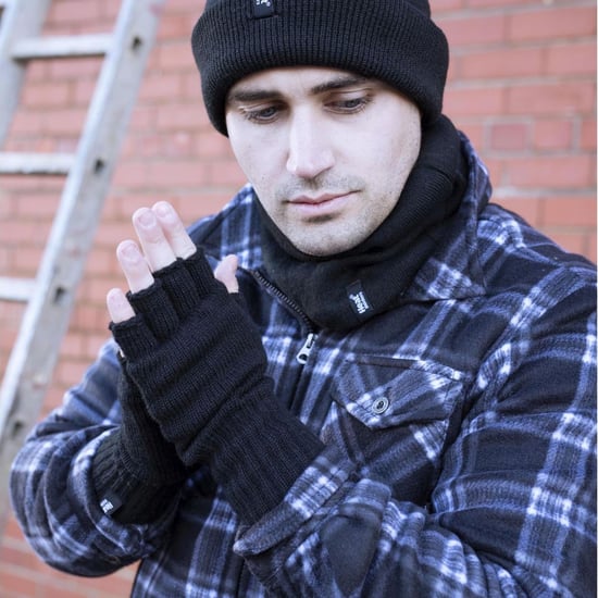 Mens Warm 3.2 TOG Fleece Fodrade Termiska Fingerlösa Vinterhandskar i Khaki & Navy - Image 5