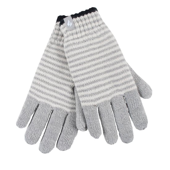 Ladies Striped Fleece Lined Knitted Warm Thermal Winter Gloves - Image 1