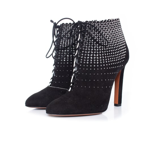 Black suede laser-cut lace-up boots - Image 1