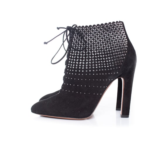 Black suede laser-cut lace-up boots - Image 2