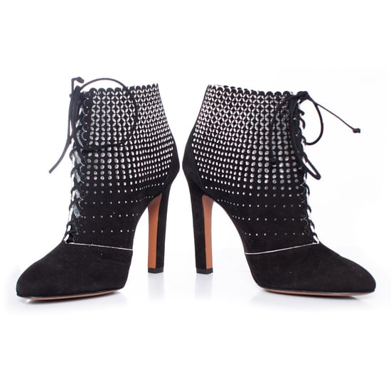 Black suede laser-cut lace-up boots - Image 3