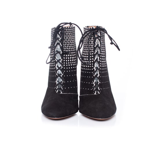 Black suede laser-cut lace-up boots - Image 4