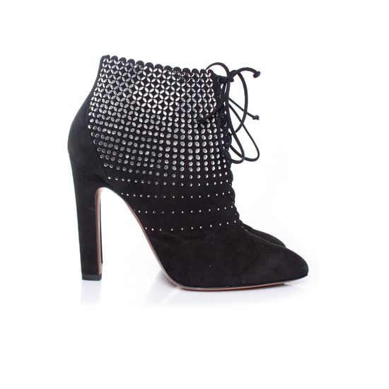 Black suede laser-cut lace-up boots - Image 5