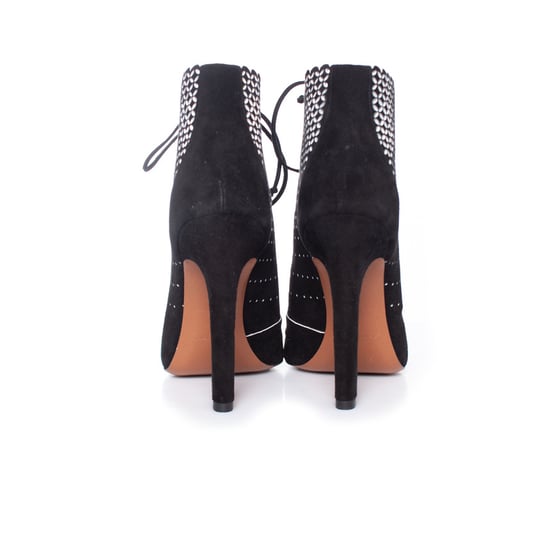 Black suede laser-cut lace-up boots - Image 6