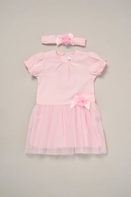 Rose Ribbon Detail Dress and Headband Outfit Set - Image 1
