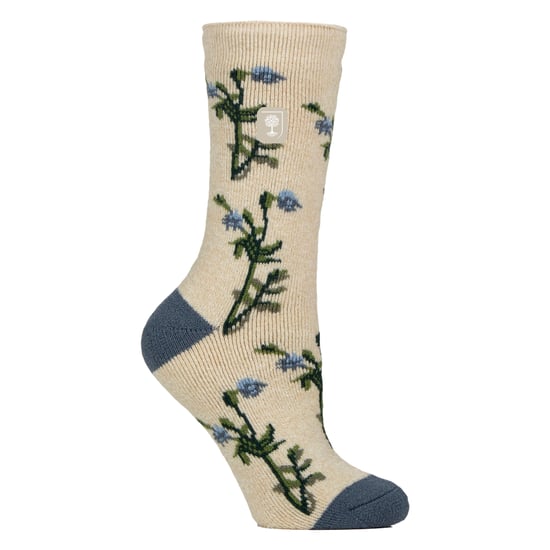 Termosockor för kvinnor | Tunna blommönstrade fleecesockor - Image 1