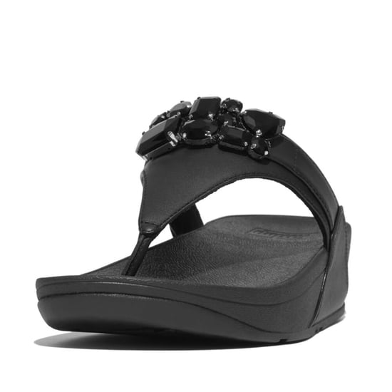 Women's Fit Flop Lulu Bejewelled Trim Toe-Post Sandals in Black - Image 2