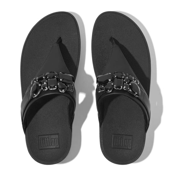 Women's Fit Flop Lulu Bejewelled Trim Toe-Post Sandals in Black - Image 3