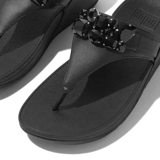 Women's Fit Flop Lulu Bejewelled Trim Toe-Post Sandals in Black - Image 4