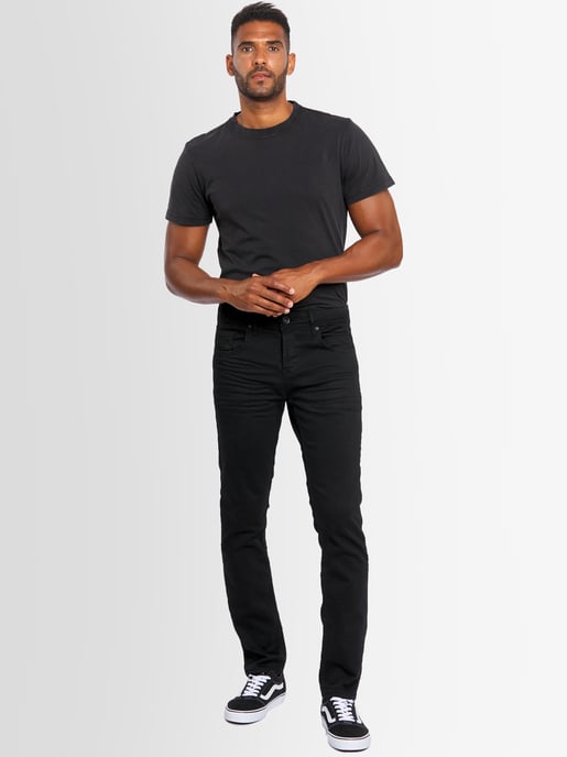 A. Salvarini Men's Basic Stretch Slim Fit Stretch Jeans 5-Pocket - Black - Image 1