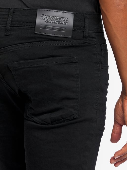 A. Salvarini Men's Basic Stretch Slim Fit Stretch Jeans 5-Pocket - Black - Image 4