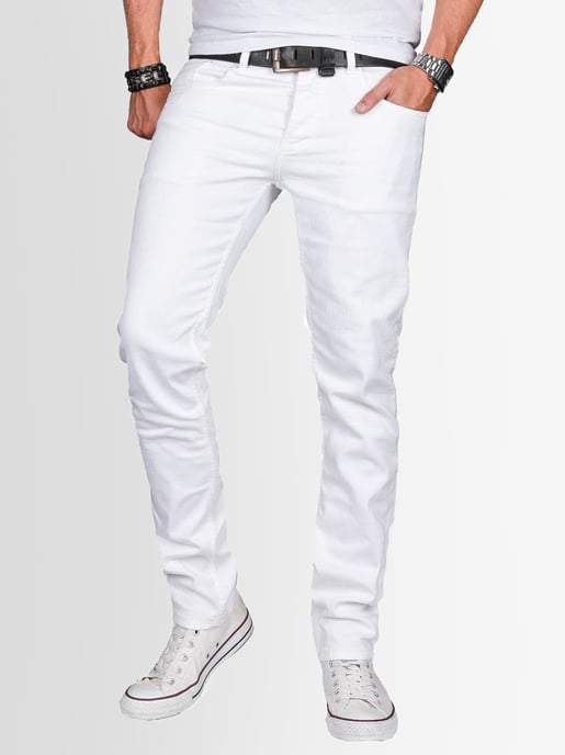 A. Salvarini Heren Jeans Slim Fit Stretch Denim 5-Pocket – Wit - Image 1