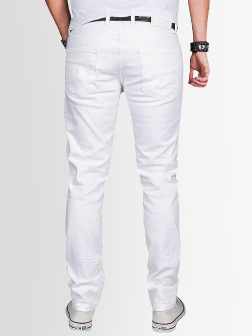 A. Salvarini Men's Basic Stretch Slim Fit Stretch Jeans 5-Pocket - White - Image 2