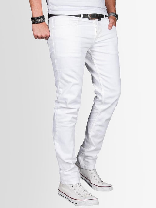 A. Salvarini Men's Basic Stretch Slim Fit Stretch Jeans 5-Pocket - White - Image 3