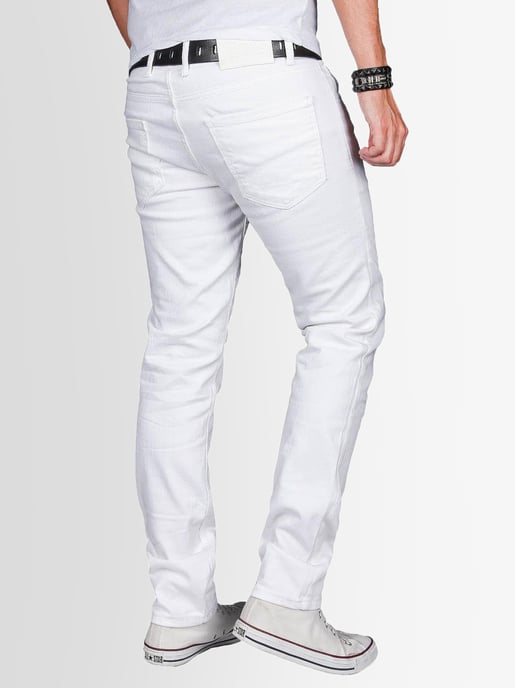 A. Salvarini Men's Basic Stretch Slim Fit Stretch Jeans 5-Pocket - White - Image 4