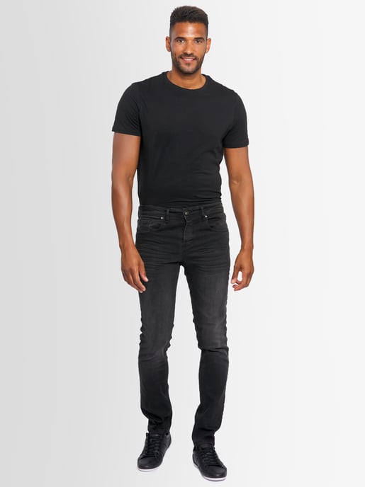 A. Salvarini Men's Basic Stretch Slim Fit Stretch Jeans 5-Pocket - Black Washed - Image 1
