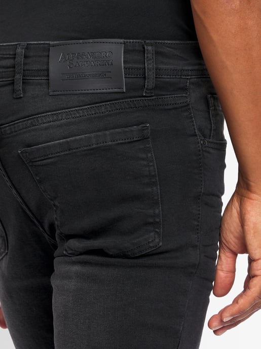 A. Salvarini Heren Jeans Slim Fit Stretch Denim 5-Pocket – Zwart Washed - Image 4