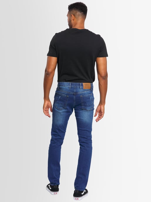 A. Salvarini Men's Basic Stretch Slim Fit Stretch Jeans 5-Pocket - Blue Used-Look - Image 2