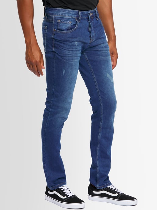A. Salvarini Men's Basic Stretch Slim Fit Stretch Jeans 5-Pocket - Blue Used-Look - Image 3