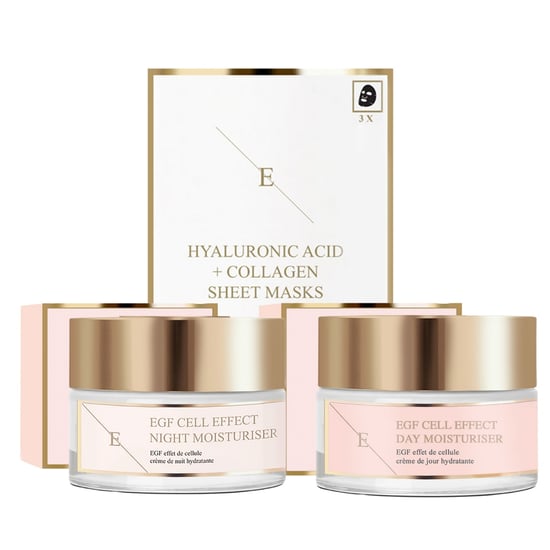 EGF Cell Effect Day Moisturiser 50ml+EGF Cell Effect Night Moisturiser 50ml + Hyaluronsyra- och kollagenmask - 3 ark - Image 1