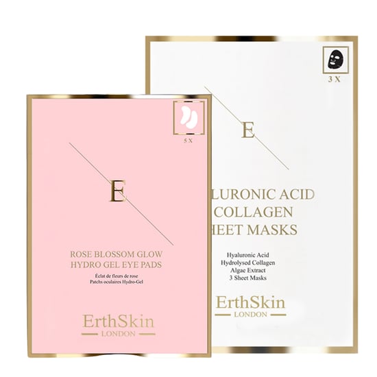 Hyaluronsyra- och kollagenmask - 3 ark + Rose Blossom Glow Hydro-Gel Eye Pads 5 X 2 - Image 1