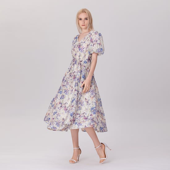 Fit-and-flare thee-organza-jurk met bloemenprint - Image 1