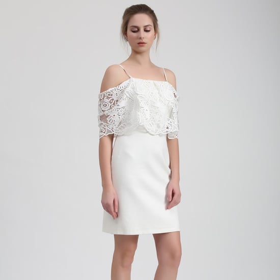 Bardot mini-jurk met kanten rand en off-shoulder - Image 1