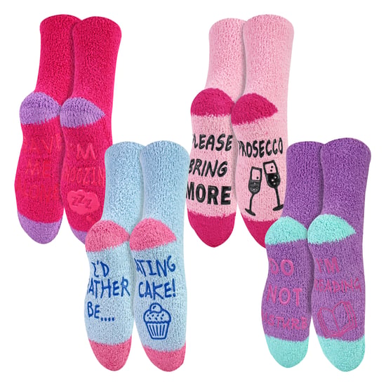 4 Pack Ladies Funny Cake Socks | Soft Fluffy Novelty Non Slip Gift Socks - Image 1
