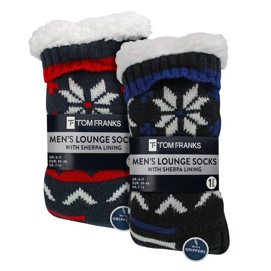 2-Pack Heren Fairisle Gebreide Slippersokken met Sherpa | Kerst Antislip Sokken - Image 2