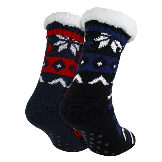 2-Pack Heren Fairisle Gebreide Slippersokken met Sherpa | Kerst Antislip Sokken - Image 3