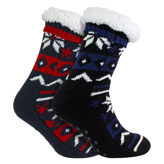 2-Pack Heren Fairisle Gebreide Slippersokken met Sherpa | Kerst Antislip Sokken - Image 4