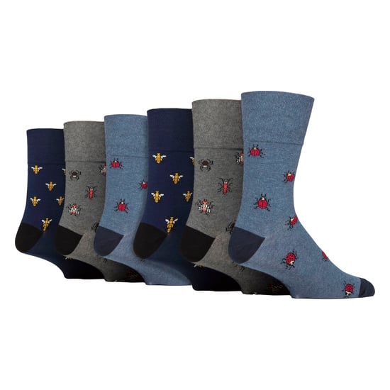 6 Pairs Mens NON ELASTIC Cotton Rich Novelty Patterned Socks - Image 1