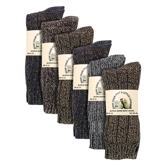 Mens 6 Pack Ribbed Alpaca Boot Socks - Image 2