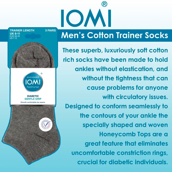 6 Pack Mens Diabetic Trainer Socks | Cushioned Foot Wide Ankle Socks - Image 3