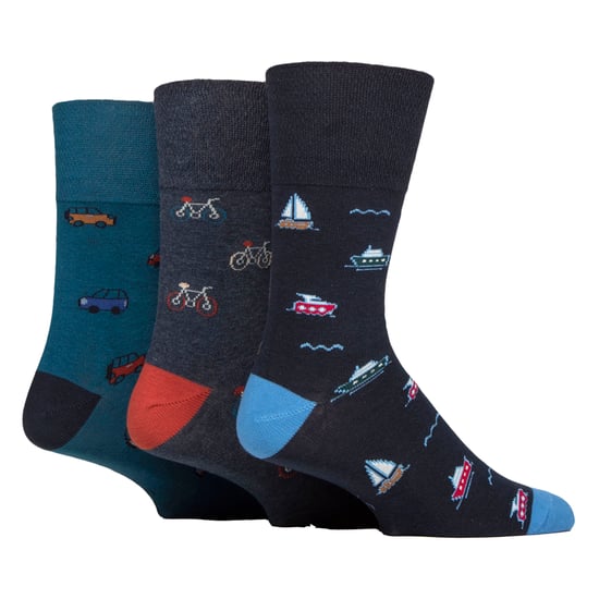 6 Pairs Mens NON ELASTIC Cotton Rich Novelty Patterned Socks - Image 3
