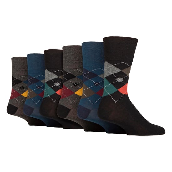 6 Pack Mens Non Elastic Square Patterned Cotton Socks for Poor Circulation - Image 1